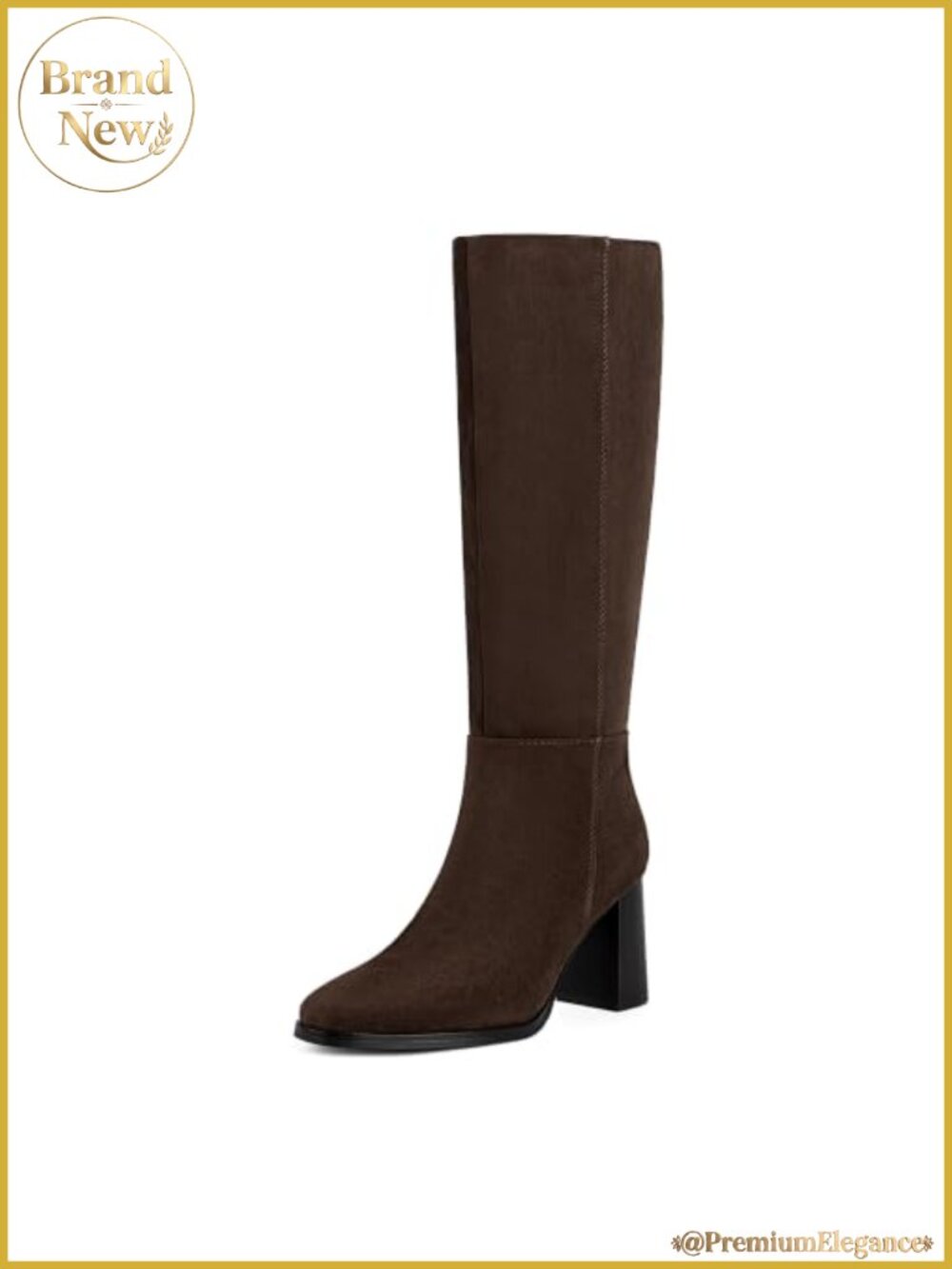 Womens Knee High Boots Square Toe Chunky Block Heel Tall Faux Suede Side Zip